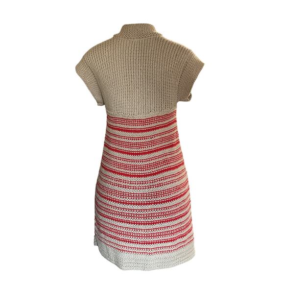 Free People Long Knit Sweater Vest Cardigan – Button Front Red Beige Striped S - Picture 2 of 7